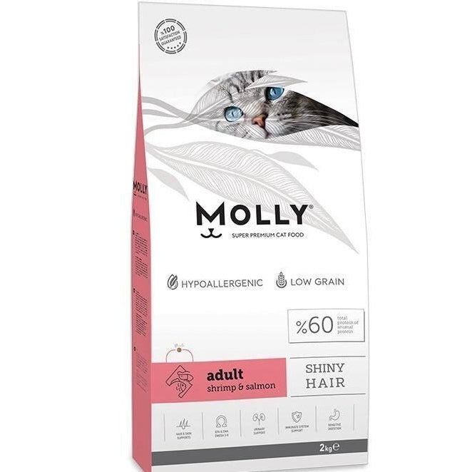 Molly 2kg shiny hair للقطط البالغة بنكهة السالمون