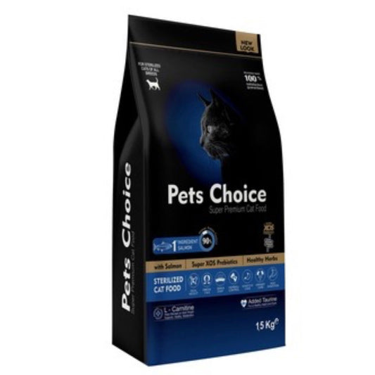 Pets choice 1.5 kg salmon sterillised for sterilised cats with salmon flavour