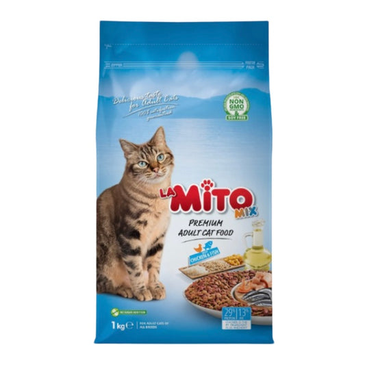 Mito 1kg adult mix for adult cats with chicken, fish and meat flavour