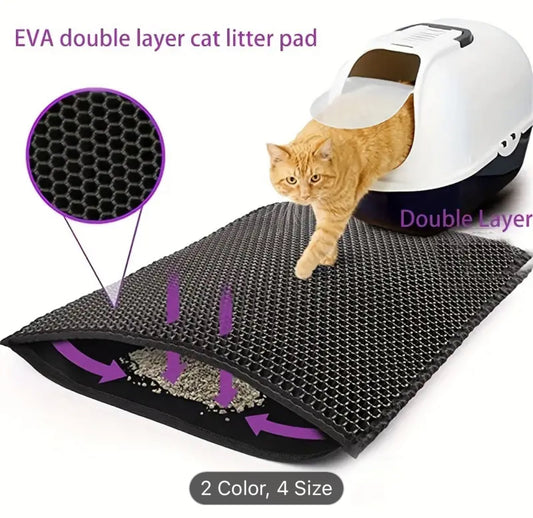 Double Layer Cat Litter Box Mat With Non-slip Backing, Washable Leak Proof Pet Cleaning Mat Cat Litter Trapping Mat