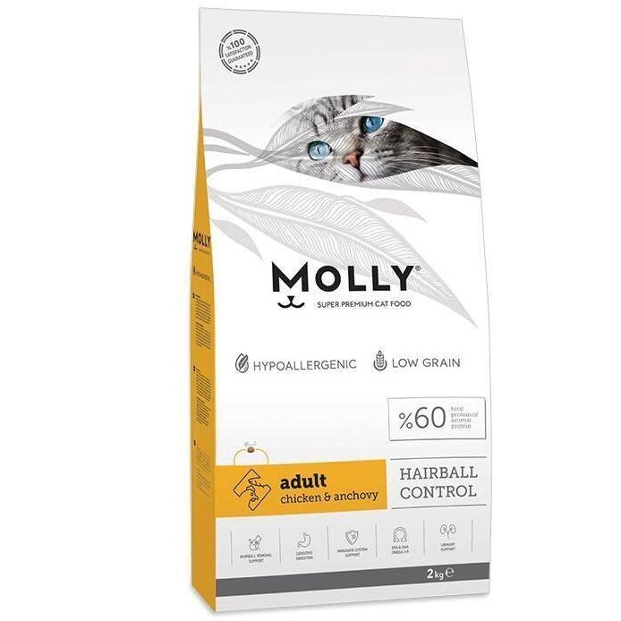 Molly 2kg hairball control للقطط البالغة بنكهة الدجاج