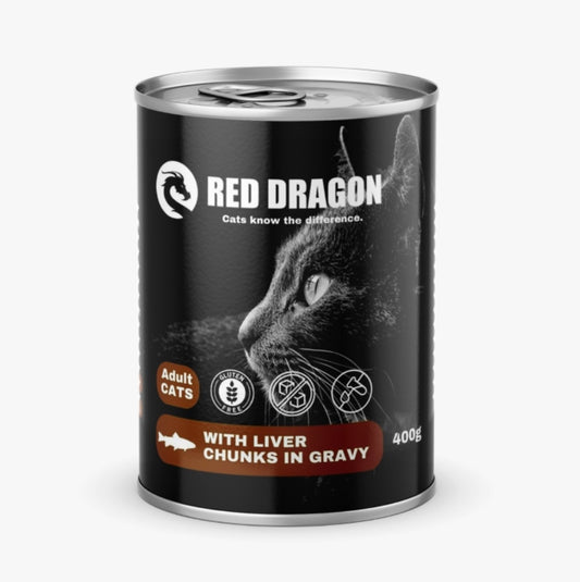 Red drogon gravy chunks 400g liver canned chunks in liver flavoured gravy