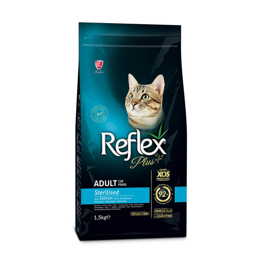 Reflex plus 1.5 kg sterillised salmon للقطط المعقمة بنكهة السالمون